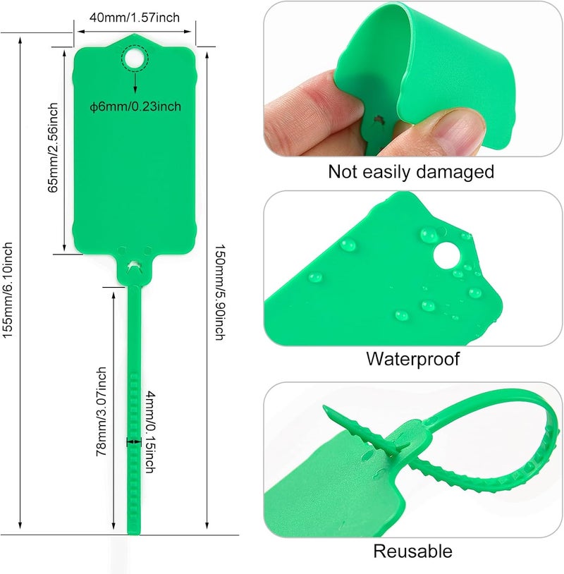 LeadSeals 100pcs Blank Plastic Tags for Labeling Reusable Hanging Tags Ties Key Tag Storage Labels Waterproof Plastic Mark Label Writable Hang Sign with One Marker Pen (Green) - Image 3